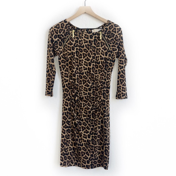Michael Kors Women's Cheetah Print Midi Utility Dress Green Size X-Large